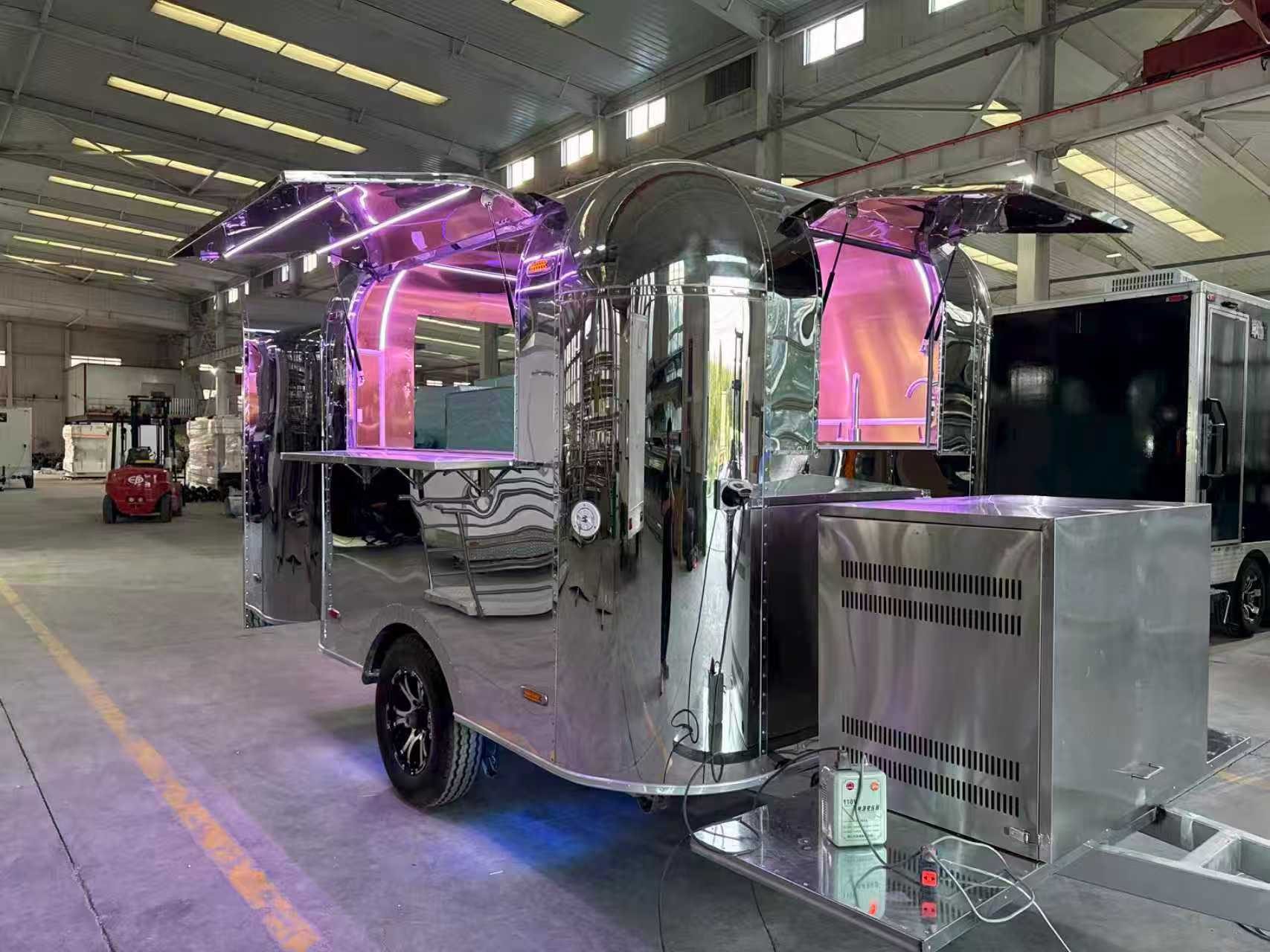 Polished stainless steel retro trailer