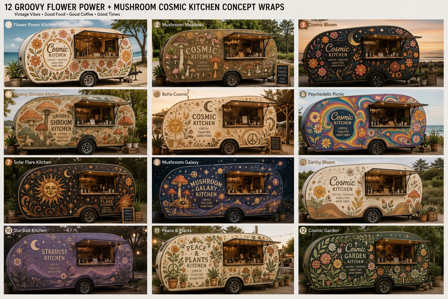Board of botanical and cosmic wrap concepts