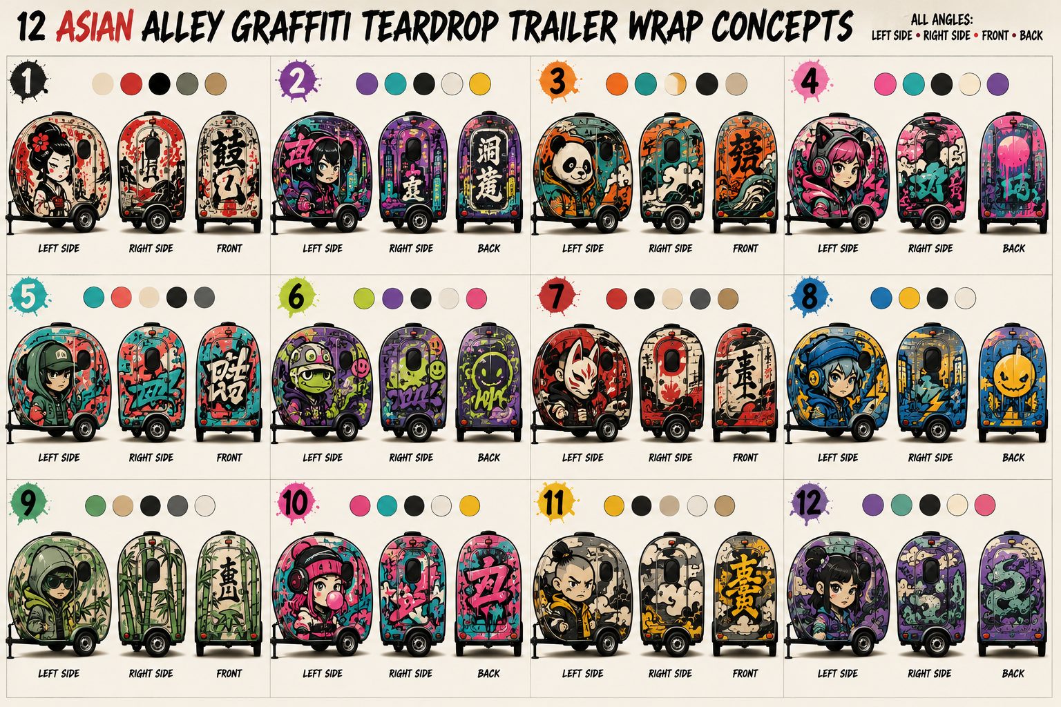 Board of street art style wrap concepts