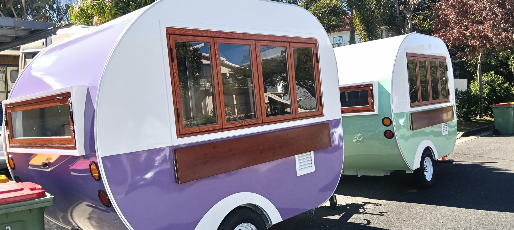 Lilac and mint teardrop trailers